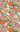 Een bloemmotief met trossen oranje en roze "Gastendoekje Floral Fantasy" bloemen met groene bladeren, tegen een gedempte beige achtergrond van Bubble & Blend.