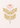 Een elegante Keukendoek Whimsy Meadow Off White met bovenaan een roze bloem in volle bloei, met daaronder een symmetrisch arrangement van groene bladeren en kleinere gele bloemen die zich vertakken, alles tegen een zachte, pastelkleurige achtergrond.